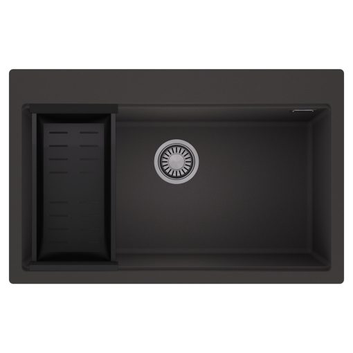 HD Infinity Antracit 78 egymedencés gránit mosogatótálca szett, matt fekete csepegtetőkosárral, matt antracit színben, szálcsiszolt króm leeresztő szifonnal