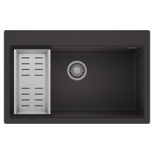 HD Infinity Antracit 78 egymedencés gránit mosogatótálca szett, acél csepegtetőkosárral, matt antracit színben, szálcsiszolt króm leeresztő szifonnal
