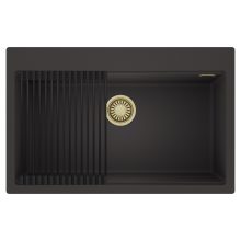 HD Infinity Antracit 78 egymedencés gránit mosogatótálca szett, matt fekete csepegtetőráccsal, matt antracit színben, szálcsiszolt arany leeresztő szifonnal