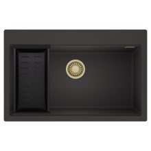 HD Infinity Antracit 78 egymedencés gránit mosogatótálca szett, matt fekete csepegtetőkosárral, matt antracit színben, szálcsiszolt arany leeresztő szifonnal