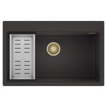 HD Infinity Antracit 78 egymedencés gránit mosogatótálca szett, acél csepegtetőkosárral, matt antracit színben, szálcsiszolt arany leeresztő szifonnal