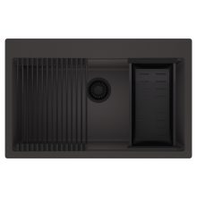 HD Infinity Antracit 78 egymedencés gránit mosogatótálca szett, matt fekete csepegtetőráccsal és kosárral, matt antracit színben, matt fekete leeresztő szifonnal