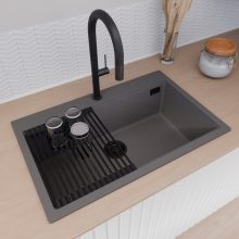 HD Infinity Antracit 78 egymedencés gránit mosogatótálca szett, matt fekete csepegtetőráccsal és kosárral, matt antracit színben, matt fekete leeresztő szifonnal