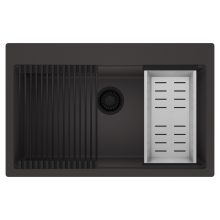 HD Infinity Antracit 78 egymedencés gránit mosogatótálca szett, matt fekete csepegtetőráccsal és krómozott kosárral, matt antracit színben, matt fekete leeresztő szifonnal