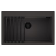 HD Infinity Antracit 78 egymedencés gránit mosogatótálca szett, matt fekete csepegtetőráccsal, matt antracit színben, matt fekete leeresztő szifonnal