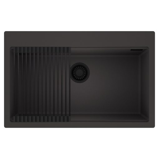 HD Infinity Antracit 78 egymedencés gránit mosogatótálca szett, matt fekete csepegtetőráccsal, matt antracit színben, matt fekete leeresztő szifonnal