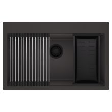 HD Infinity Antracit 78 egymedencés gránit mosogatótálca szett, acél csepegtetőráccsal és matt fekete kosárral, matt antracit színben, matt fekete leeresztő szifonnal