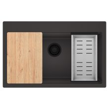HD Infinity Antracit 78 egymedencés gránit mosogatótálca szett, vágódeszkával, acél csepegtetőkosárral, matt antracit színben, matt fekete leeresztő szifonnal