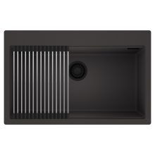 HD Infinity Antracit 78 egymedencés gránit mosogatótálca szett, acél csepegtetőráccsal, matt antracit színben, matt fekete leeresztő szifonnal