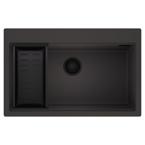 HD Infinity Antracit 78 egymedencés gránit mosogatótálca szett, matt fekete csepegtetőkosárral, matt antracit színben, matt fekete leeresztő szifonnal