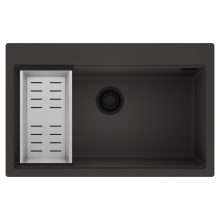 HD Infinity Antracit 78 egymedencés gránit mosogatótálca szett, acél csepegtetőkosárral, matt antracit színben, matt fekete leeresztő szifonnal