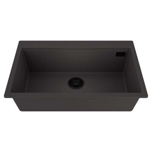 HD Infinity Antracit 78 egymedencés gránit mosogatótálca, matt antracit színben, matt fekete leeresztő szifonnal