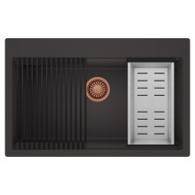 HD Infinity Antracit 78 egymedencés gránit mosogatótálca szett, matt fekete csepegtetőráccsal és krómozott kosárral, matt antracit színben, szálcsiszolt réz leeresztő szifonnal