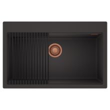 HD Infinity Antracit 78 egymedencés gránit mosogatótálca szett, matt fekete csepegtetőráccsal, matt antracit színben, szálcsiszolt réz leeresztő szifonnal