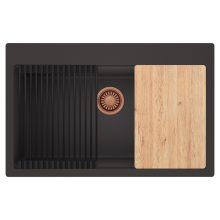 HD Infinity Antracit 78 egymedencés gránit mosogatótálca szett, vágódeszkával, matt fekete csepegtetőráccsal, matt antracit színben, szálcsiszolt réz leeresztő szifonnal