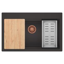 HD Infinity Antracit 78 egymedencés gránit mosogatótálca szett, vágódeszkával, acél csepegtetőkosárral, matt antracit színben, szálcsiszolt réz leeresztő szifonnal
