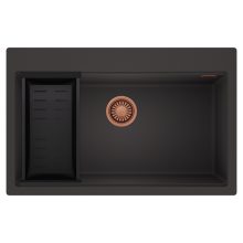 HD Infinity Antracit 78 egymedencés gránit mosogatótálca szett, matt fekete csepegtetőkosárral, matt antracit színben, szálcsiszolt réz leeresztő szifonnal