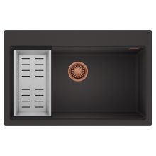 HD Infinity Antracit 78 egymedencés gránit mosogatótálca szett, acél csepegtetőkosárral, matt antracit színben, szálcsiszolt réz leeresztő szifonnal