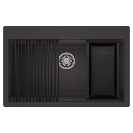 HD Infinity Antracit 78 egymedencés gránit mosogatótálca szett, matt fekete csepegtetőráccsal és kosárral, matt antracit színben