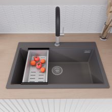 HD Infinity Antracit 78 egymedencés gránit mosogatótálca szett, matt fekete csepegtetőráccsal és krómozott kosárral, matt antracit színben