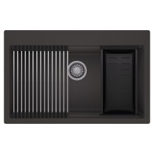 HD Infinity Antracit 78 egymedencés gránit mosogatótálca szett, acél csepegtetőráccsal és matt fekete kosárral, matt antracit színben