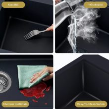 HD Infinity Antracit 78 egymedencés gránit mosogatótálca szett, acél csepegtetőráccsal és kosárral, matt antracit színben