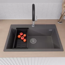 HD Infinity Antracit 78 egymedencés gránit mosogatótálca szett, vágódeszkával, matt fekete csepegtetőráccsal és kosárral, matt antracit színben