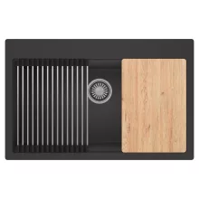 HD Infinity Antracit 78 egymedencés gránit mosogatótálca szett, vágódeszkával, acél csepegtetőráccsal, matt antracit színben