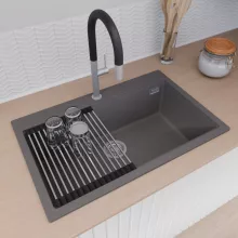 HD Infinity Antracit 78 egymedencés gránit mosogatótálca szett, vágódeszkával, acél csepegtetőráccsal, matt antracit színben