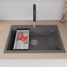 HD Infinity Antracit 78 egymedencés gránit mosogatótálca szett, vágódeszkával, acél csepegtetőkosárral, matt antracit színben