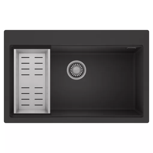 HD Infinity Antracit 78 egymedencés gránit mosogatótálca szett, acél csepegtetőkosárral, matt antracit színben