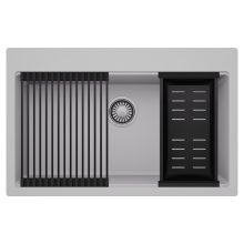 HD Infinity Grey 78 egymedencés gránit mosogatótálca szett, matt fekete csepegtetőráccsal és kosárral, alpesi szürke színben, szálcsiszolt króm leeresztő szifonnal