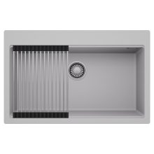 HD Infinity Grey 78 egymedencés gránit mosogatótálca szett, acél csepegtetőráccsal, alpesi szürke színben, szálcsiszolt króm leeresztő szifonnal