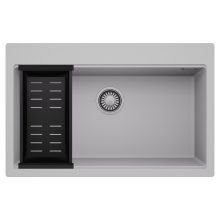 HD Infinity Grey 78 egymedencés gránit mosogatótálca szett, matt fekete csepegtetőkosárral, alpesi szürke színben, szálcsiszolt króm leeresztő szifonnal