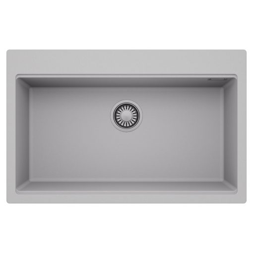 HD Infinity Grey 78 egymedencés gránit mosogatótálca, alpesi szürke színben, szálcsiszolt króm leeresztő szifonnal