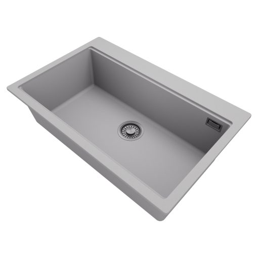 HD Infinity Grey 78 egymedencés gránit mosogatótálca, alpesi szürke színben, szálcsiszolt króm leeresztő szifonnal