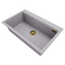 HD Infinity Grey 78 egymedencés gránit mosogatótálca, vágódeszkával, alpesi szürke színben, szálcsiszolt arany leeresztő szifonnal