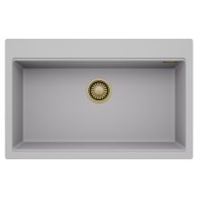 HD Infinity Grey 78 egymedencés gránit mosogatótálca, alpesi szürke színben, szálcsiszolt arany leeresztő szifonnal