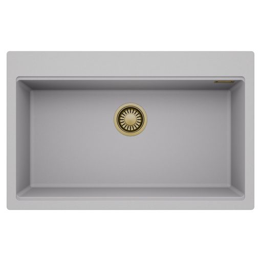 HD Infinity Grey 78 egymedencés gránit mosogatótálca, alpesi szürke színben, szálcsiszolt arany leeresztő szifonnal