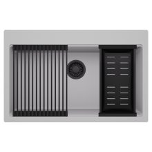 HD Infinity Grey 78 egymedencés gránit mosogatótálca szett, matt fekete csepegtetőráccsal és kosárral, alpesi szürke színben, matt fekete leeresztő szifonnal