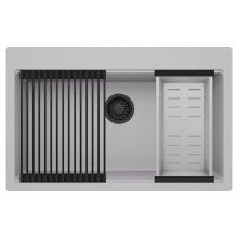 HD Infinity Grey 78 egymedencés gránit mosogatótálca szett, matt fekete csepegtetőráccsal és krómozott kosárral, alpesi szürke színben, matt fekete leeresztő szifonnal