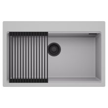 HD Infinity Grey 78 egymedencés gránit mosogatótálca szett, matt fekete csepegtetőráccsal, alpesi szürke színben, matt fekete leeresztő szifonnal