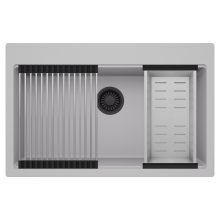 HD Infinity Grey 78 egymedencés gránit mosogatótálca szett, acél csepegtetőráccsal és kosárral, alpesi szürke színben, matt fekete leeresztő szifonnal