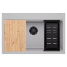 HD Infinity Grey 78 egymedencés gránit mosogatótálca szett, vágódeszkával, matt fekete csepegtetőkosárral, alpesi szürke színben, matt fekete leeresztő szifonnal