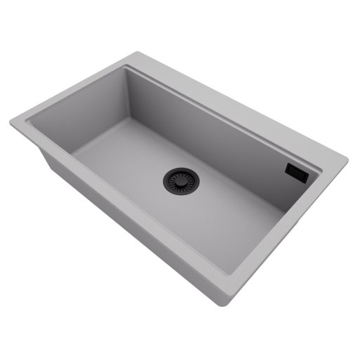 HD Infinity Grey 78 egymedencés gránit mosogatótálca, vágódeszkával, alpesi szürke színben, matt fekete leeresztő szifonnal