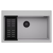 HD Infinity Grey 78 egymedencés gránit mosogatótálca szett, matt fekete csepegtetőkosárral, alpesi szürke színben, matt fekete leeresztő szifonnal