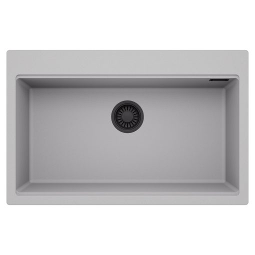 HD Infinity Grey 78 egymedencés gránit mosogatótálca, alpesi szürke színben, matt fekete leeresztő szifonnal