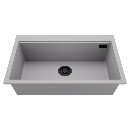 HD Infinity Grey 78 egymedencés gránit mosogatótálca, alpesi szürke színben, matt fekete leeresztő szifonnal