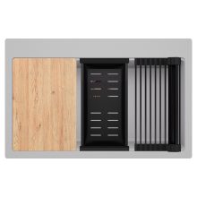 HD Infinity Grey 78 egymedencés gránit mosogatótálca szett, vágódeszkával, matt fekete csepegtetőráccsal és kosárral, alpesi szürke színben, szálcsiszolt réz leeresztő szifonnal