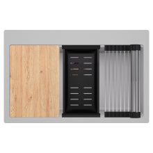 HD Infinity Grey 78 egymedencés gránit mosogatótálca szett, vágódeszkával, acél csepegtetőráccsal és matt fekete kosárral, alpesi szürke színben, szálcsiszolt réz leeresztő szifonnal